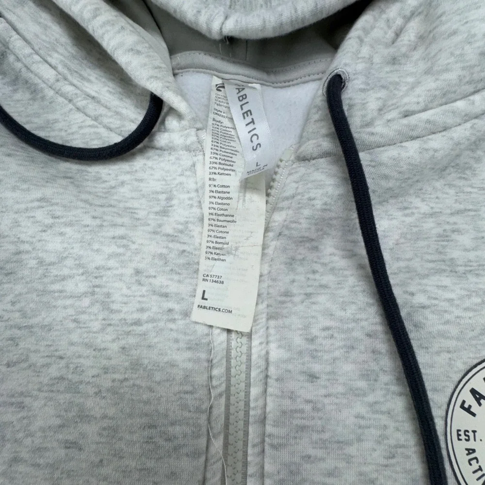 Fabletics Light Grey Heathered Full Zip Hoodie Sweatshirt Jogger Pants Womens L - Picture 16 of 16